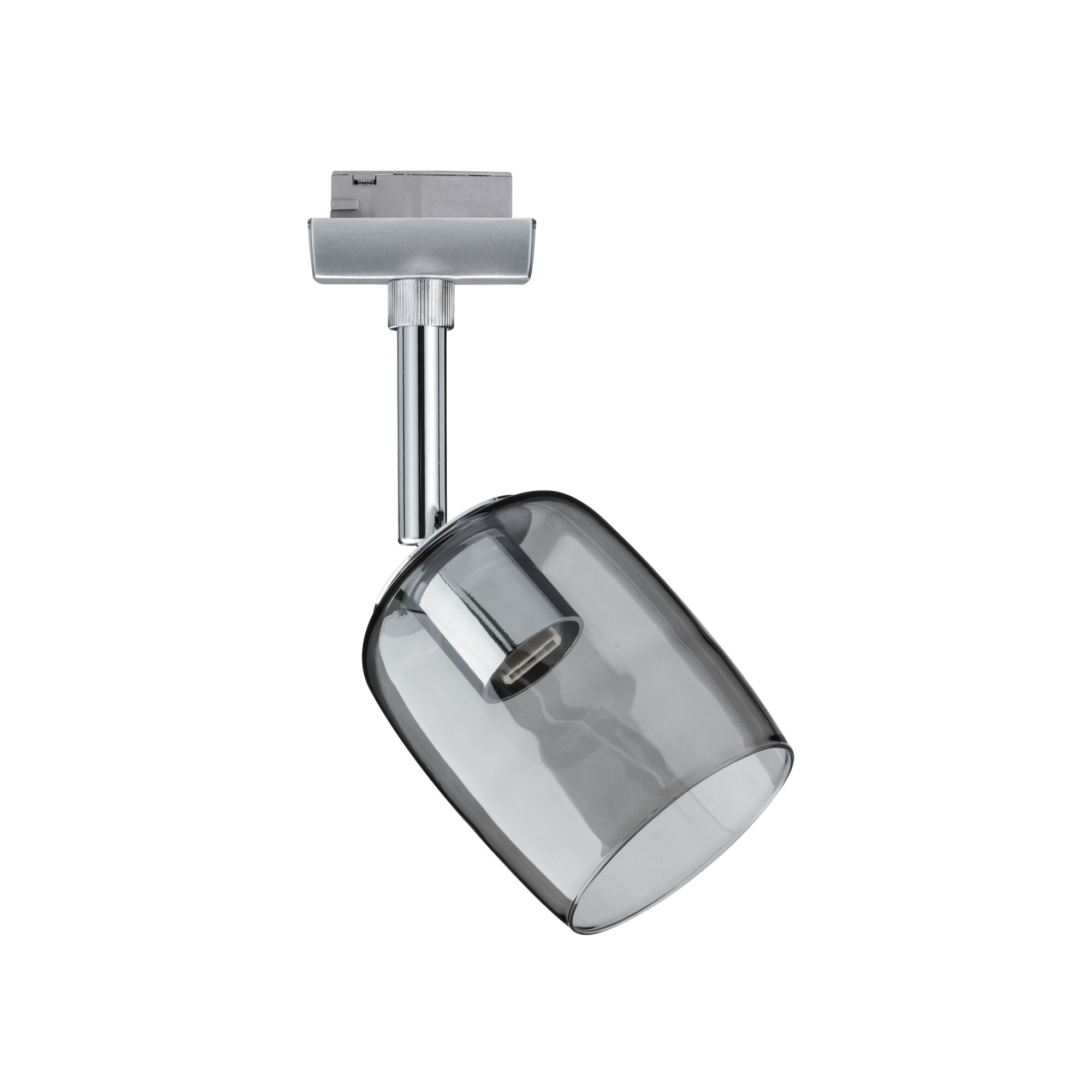 Modern track spotlight with grey glass and chrome metal for flexible home lighting solutions