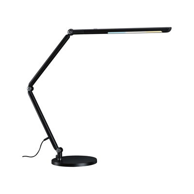 Schwarze LED-Schreibtischlampe aus Metall mit verstellbarem Arm und dimmbarer Lichtfarbe für Büro und Zuhause