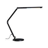Black metal LED desk lamp with adjustable arm and dimmable light color for office and home use