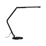 Black metal LED desk lamp with adjustable arm and dimmable light color for office and home use