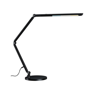 Black metal LED desk lamp with adjustable arm and dimmable light color for office and home use