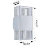 Modern silver aluminium wall light with slats measuring 250x120x104 mm for indoor lighting