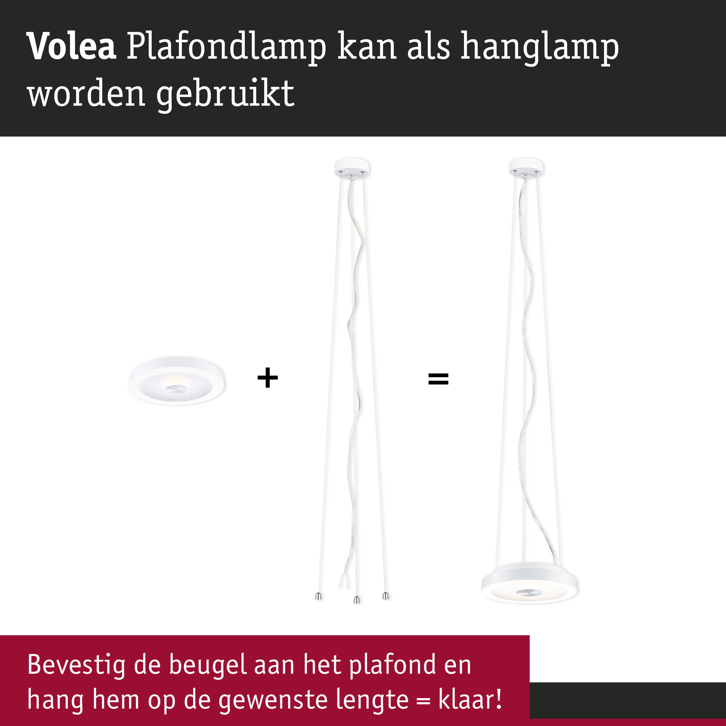Volea plafondlamp in wit, ook te gebruiken als hanglamp, flexibele montage voor moderne verlichting