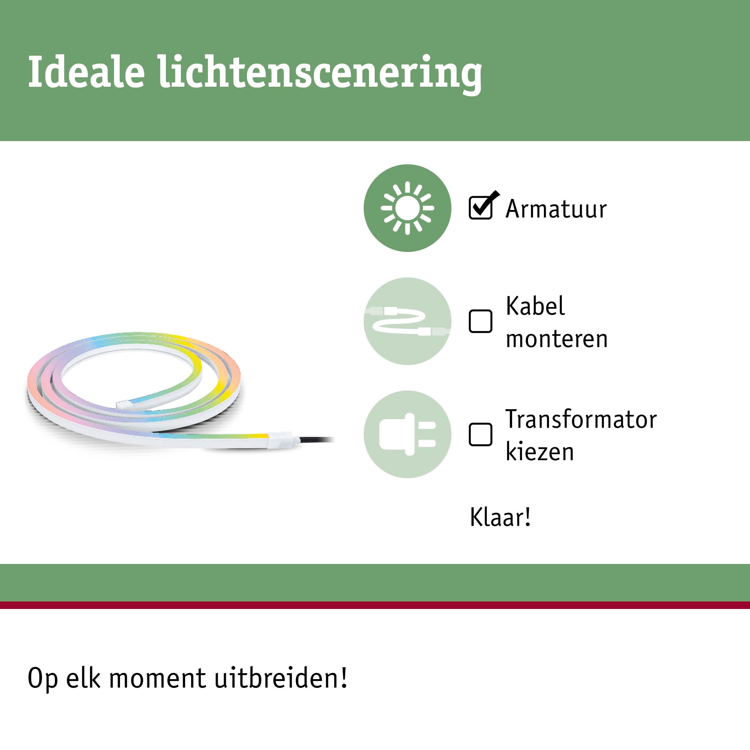 Kleurrijke LED-lichtstrip met eenvoudige montage zonder kabel of transformator voor flexibele verlichting