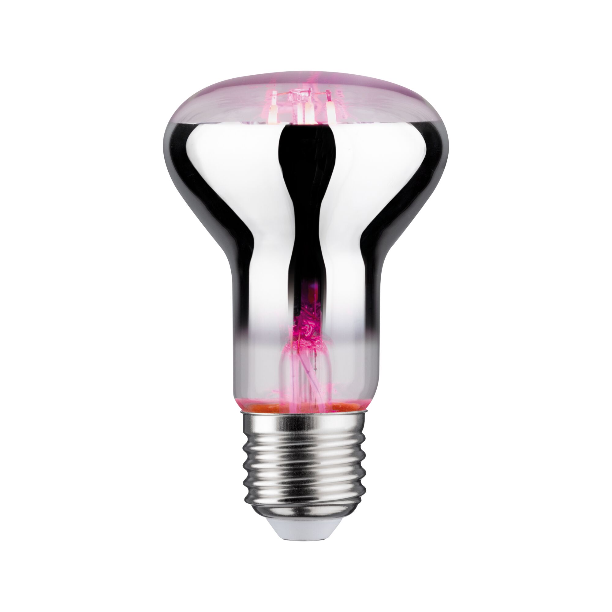 Grow Green Edition Filament 230 V LED-reflektor E27 R63 R63 200lm 6,5W 1300K Sølv/Vækstlys Reflekterende pære med sølvbase og pink glødetråd til dekorativ belysning