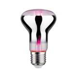 Reflective light bulb with silver base and pink filament for decorative lighting use