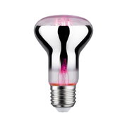 Reflektierende Glühbirne mit silbernem Sockel und rosa Lichtfaden für dekorative Beleuchtung