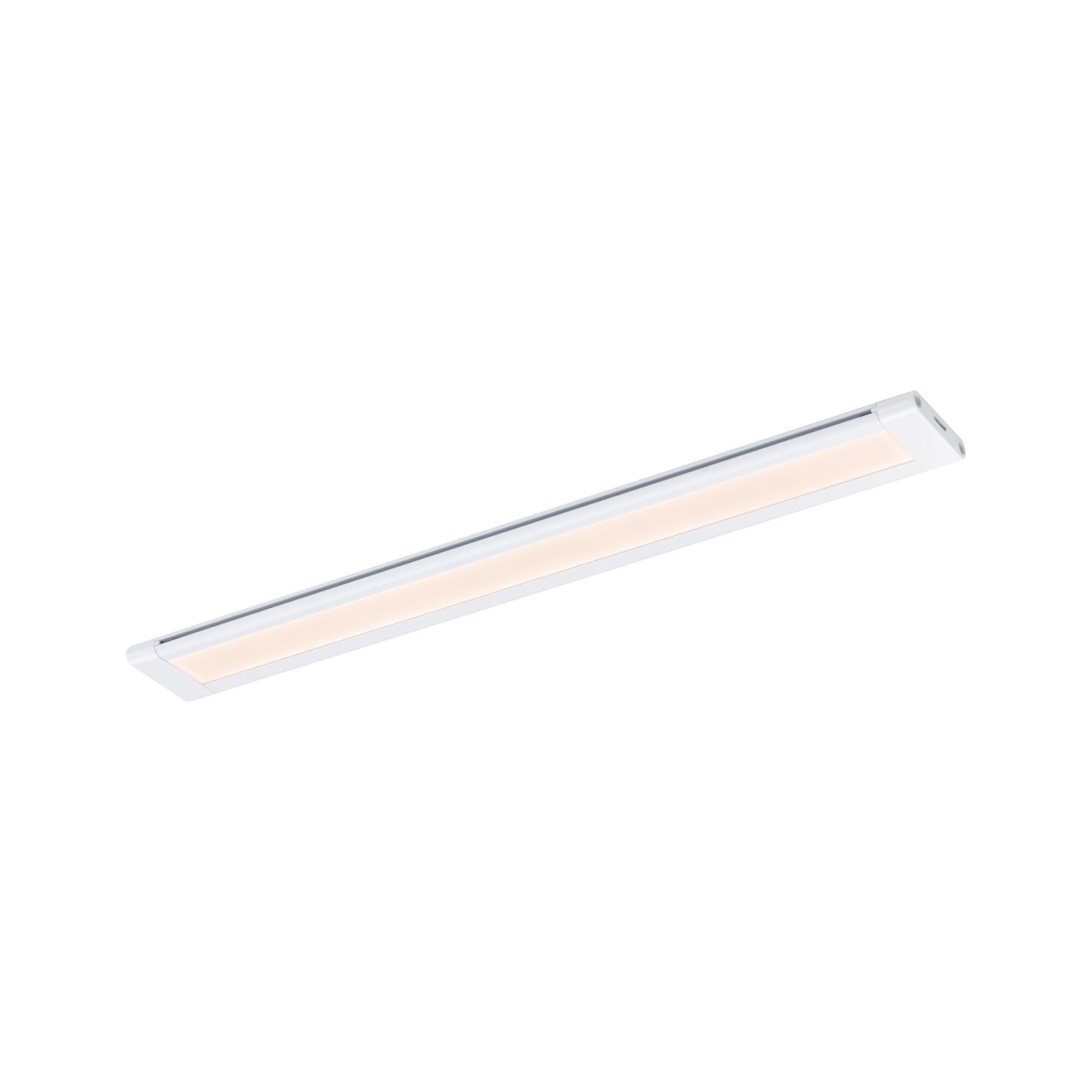 Schlanke weiße LED-Unterbauleuchte mit warmweißem Licht für moderne Küchenbeleuchtung