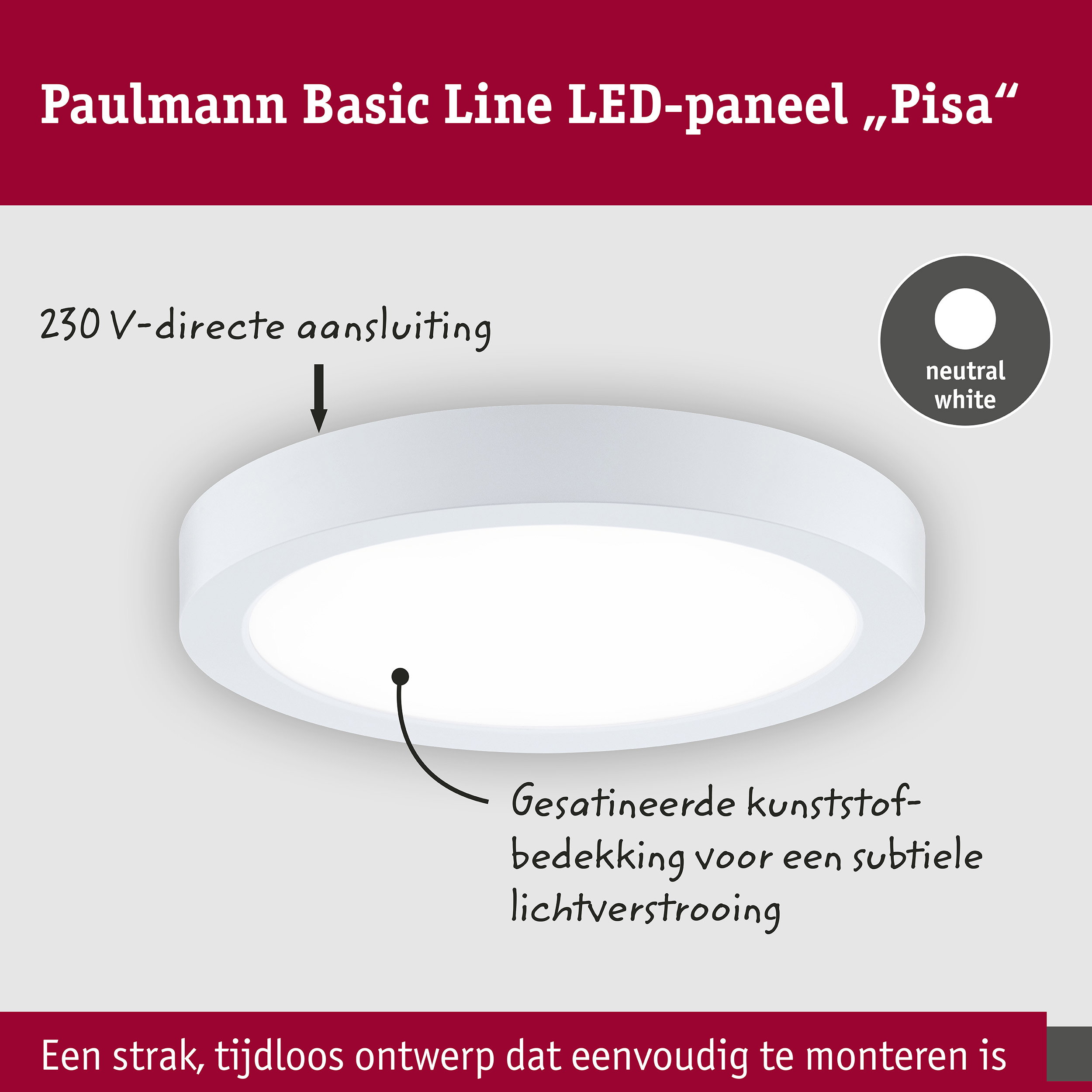 LED-paneel Pisa 4000K 290mm 1800lm 17W Wit mat