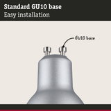 Close-up of silver metal GU10 lamp base designed for easy installation