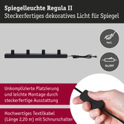 Schwarze Spiegelleuchte Regula II aus Metall mit vier Fassungen und Textilkabel mit Schalter