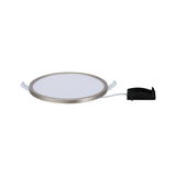 Round LED recessed panel with silver aluminum frame and white diffuser for energy-efficient lighting