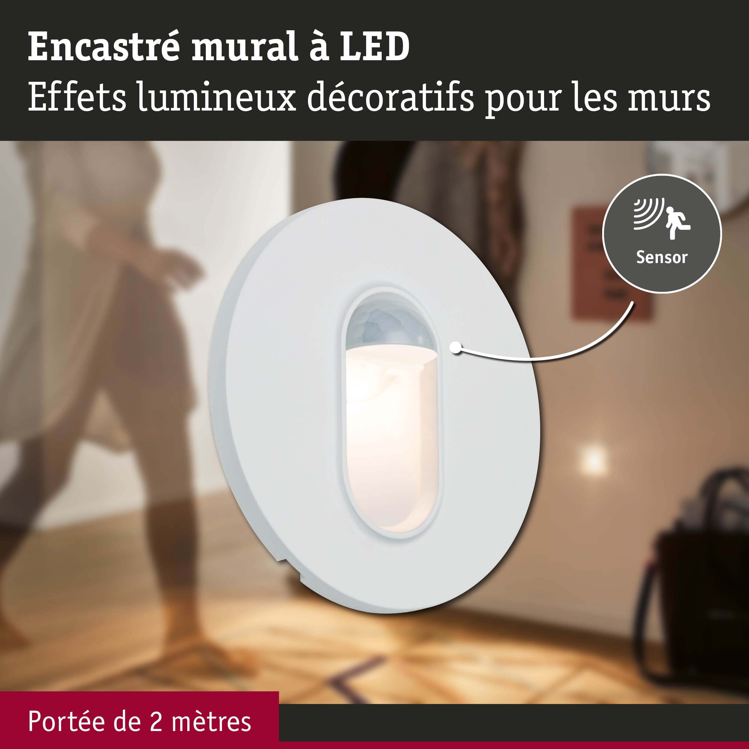 Encastrement mural LED blanc avec capteur de mouvement et effets lumineux décoratifs pour intérieur