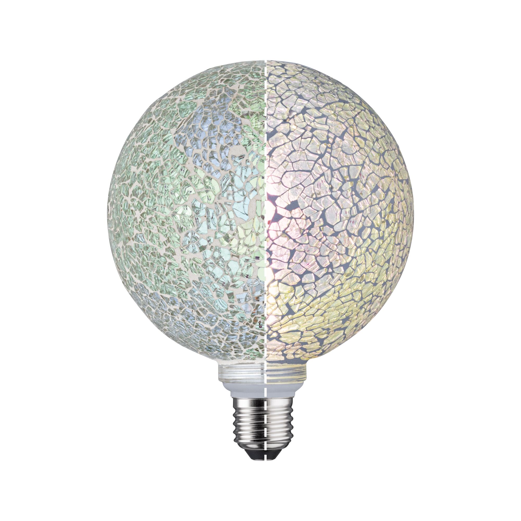 Mosaic glass light bulb in green and white, decorative LED lamp with E27 base for home lighting