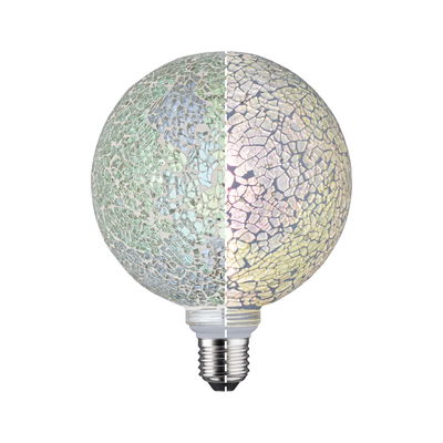 Mosaic glass light bulb in green and white, decorative LED lamp with E27 base for home lighting