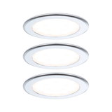 Three white round LED recessed lights with aluminum frame for energy-efficient room lighting
