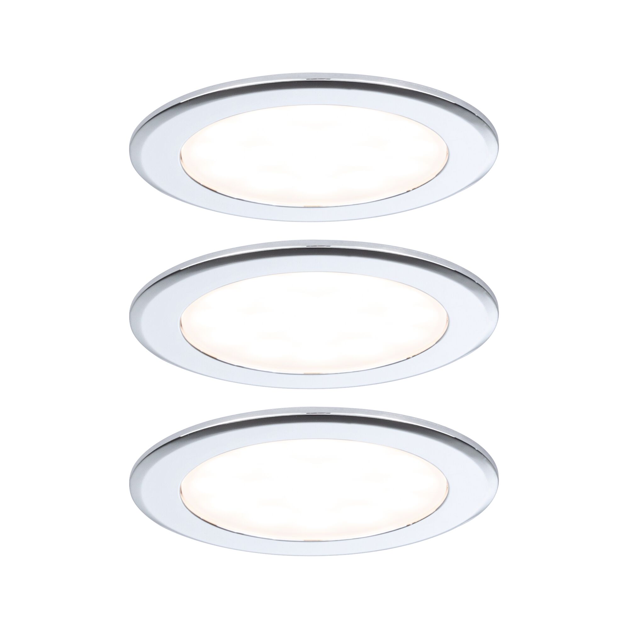 Éclairages encastrés LED pour meubles Kit de 3 rond 65mm 3x2,5W 3x180lm 230/12V 3000K Chrome Trois spots encastrés LED ronds blancs avec cadre en aluminium pour un éclairage économique