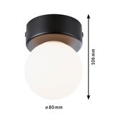 Lille loftlampe med sort metalfod og hvid glasdiffuser Ø 80 mm til opholdsrum