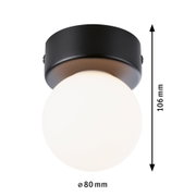 Small ceiling light with black metal base and white glass diffuser Ø 80 mm for living spaces