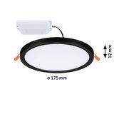 Round LED recessed panel with black frame and white diffuser, 175 mm diameter, 12 mm slim design