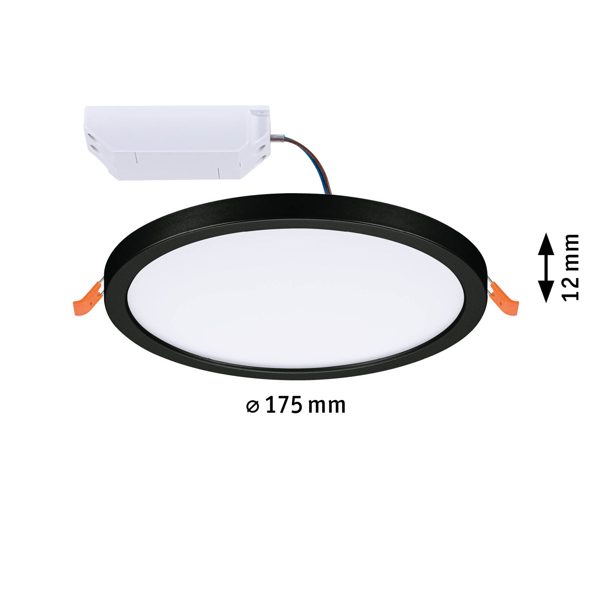 Panneau LED rond avec cadre noir et diffuseur blanc, diamètre 175 mm, épaisseur 12 mm