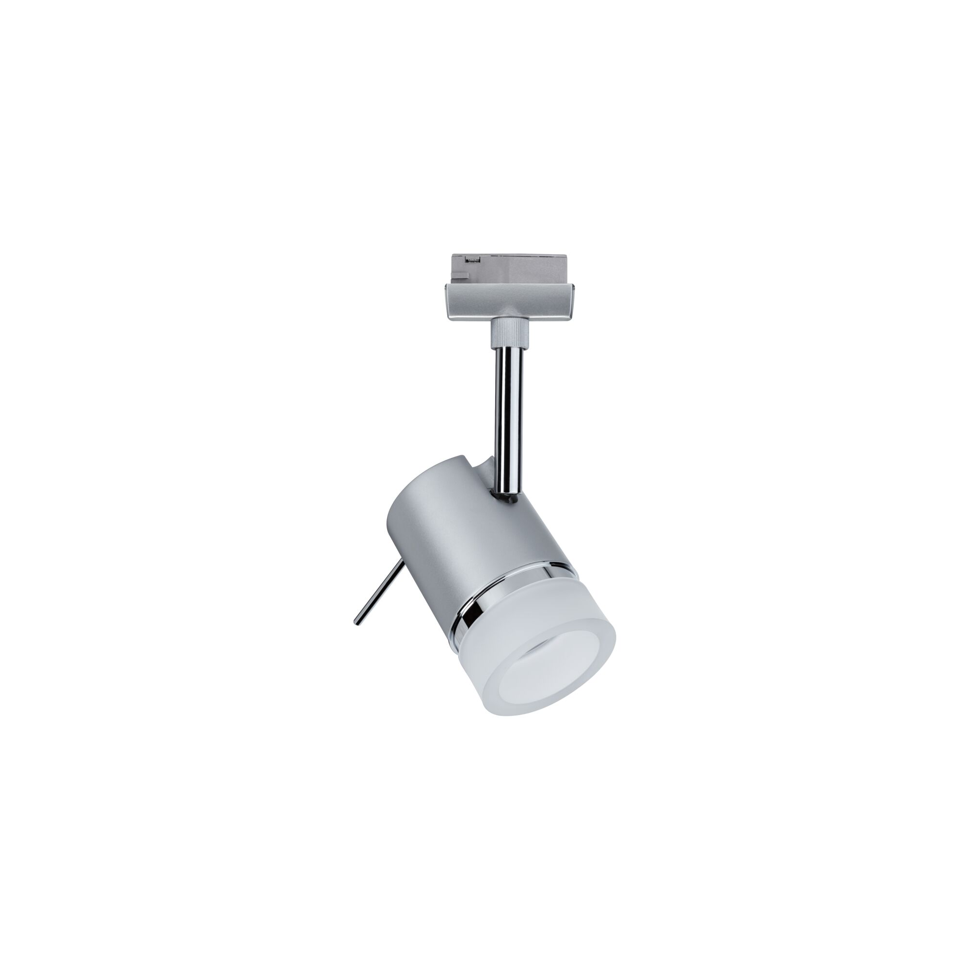 Moderner silberner LED-Strahler aus Metall mit weißem Diffusor für flexible Raumbeleuchtung