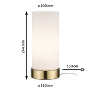 Moderne Tischlampe mit weißem Glas und messingfarbenem Metallfuß, Maße 244x110 mm, LED-Leuchte