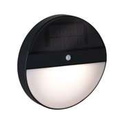 Lampe solaire ronde noire avec détecteur de mouvement et panneau lumineux blanc pour extérieur