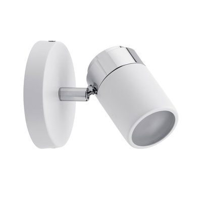 Modern white metal wall spotlight with chrome accent for focused lighting in interiors