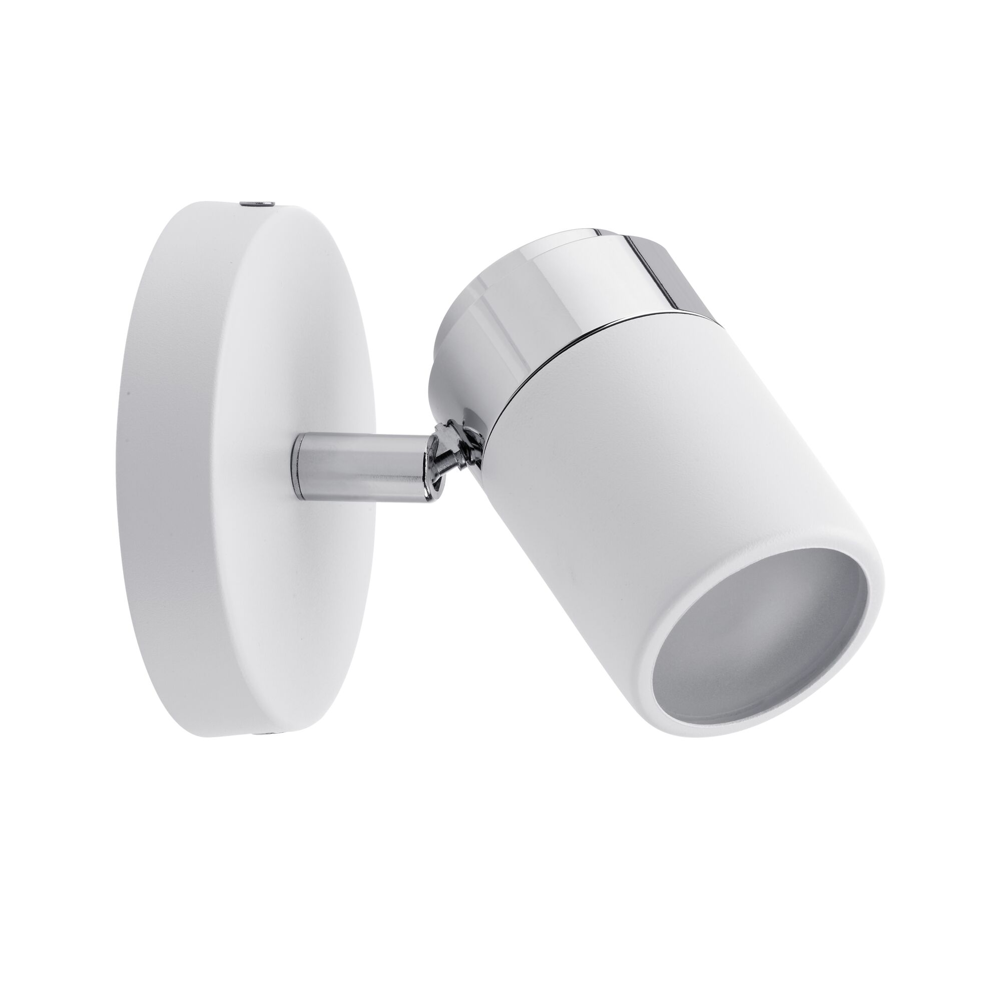 Spotlight Zyli IP44 GU10 230V max. 10W dimbaar Wit/Chroom Moderne witte metalen wandspot met chromen accent voor gerichte verlichting binnenshuis