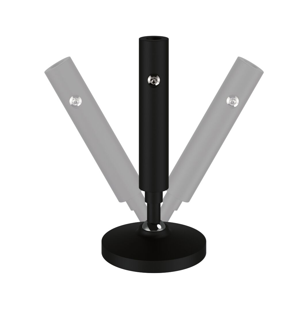 Black adjustable LED lamp with round metal base for flexible lighting solutions