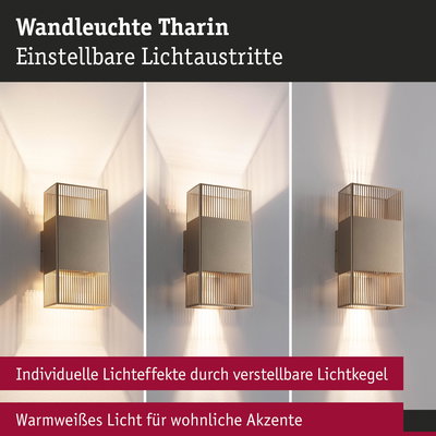 Wandleuchte Tharin aus Metall in Grau mit verstellbaren Lichtaustritten und warmweißem Licht