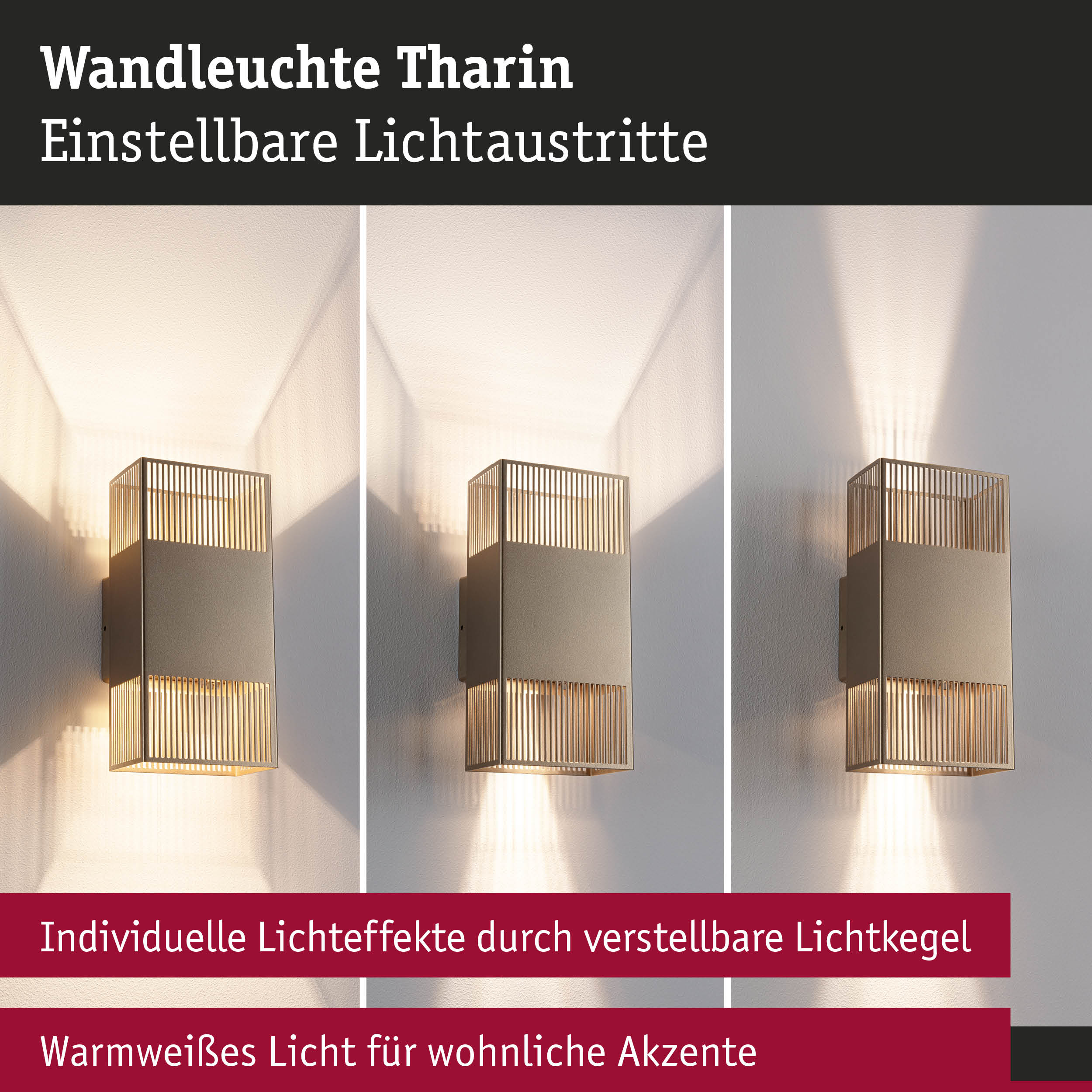 Wandleuchte Tharin aus Metall in Grau mit verstellbaren Lichtausstritten und warmweißem Licht für Akzente