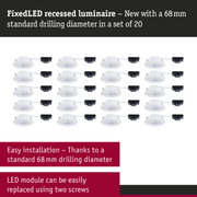 White FixedLED recessed spotlight with 68 mm drilling diameter, LED module replaceable with two screws