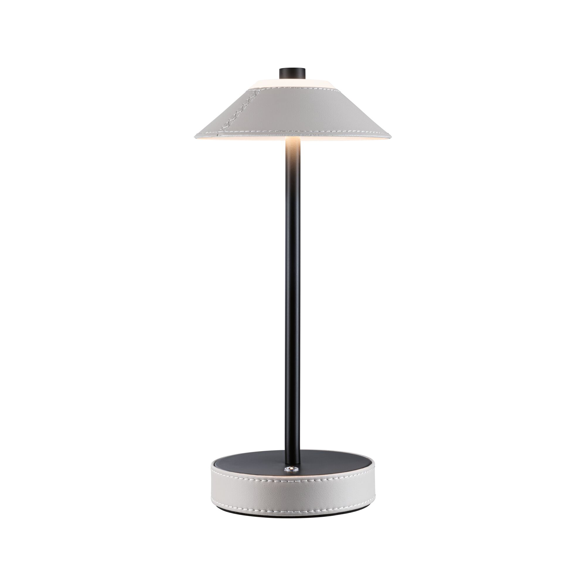 Lampe de table moderne avec tige en métal noir et abat-jour et base en cuir gris pour éclairage d'ambiance