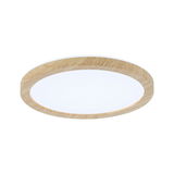 Round LED ceiling light with natural oak wood frame for modern home lighting