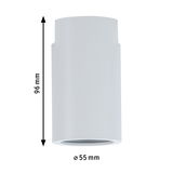 White cylindrical metal ceiling spotlight with 96 mm height and 55 mm diameter