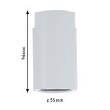 Witte cilindervormige metalen plafondspot van 96 mm hoog en 55 mm diameter