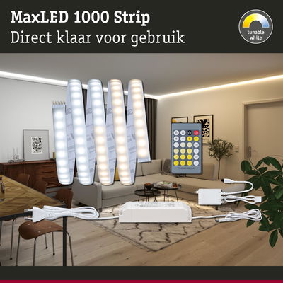 MaxLED 1000 Strip met wit LED-licht, afstandsbediening en voeding voor sfeervolle kamerverlichting