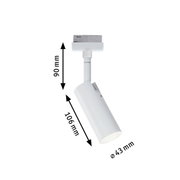 Witte metalen LED-spot van 90 mm hoog en 43 mm diameter voor railsystemen