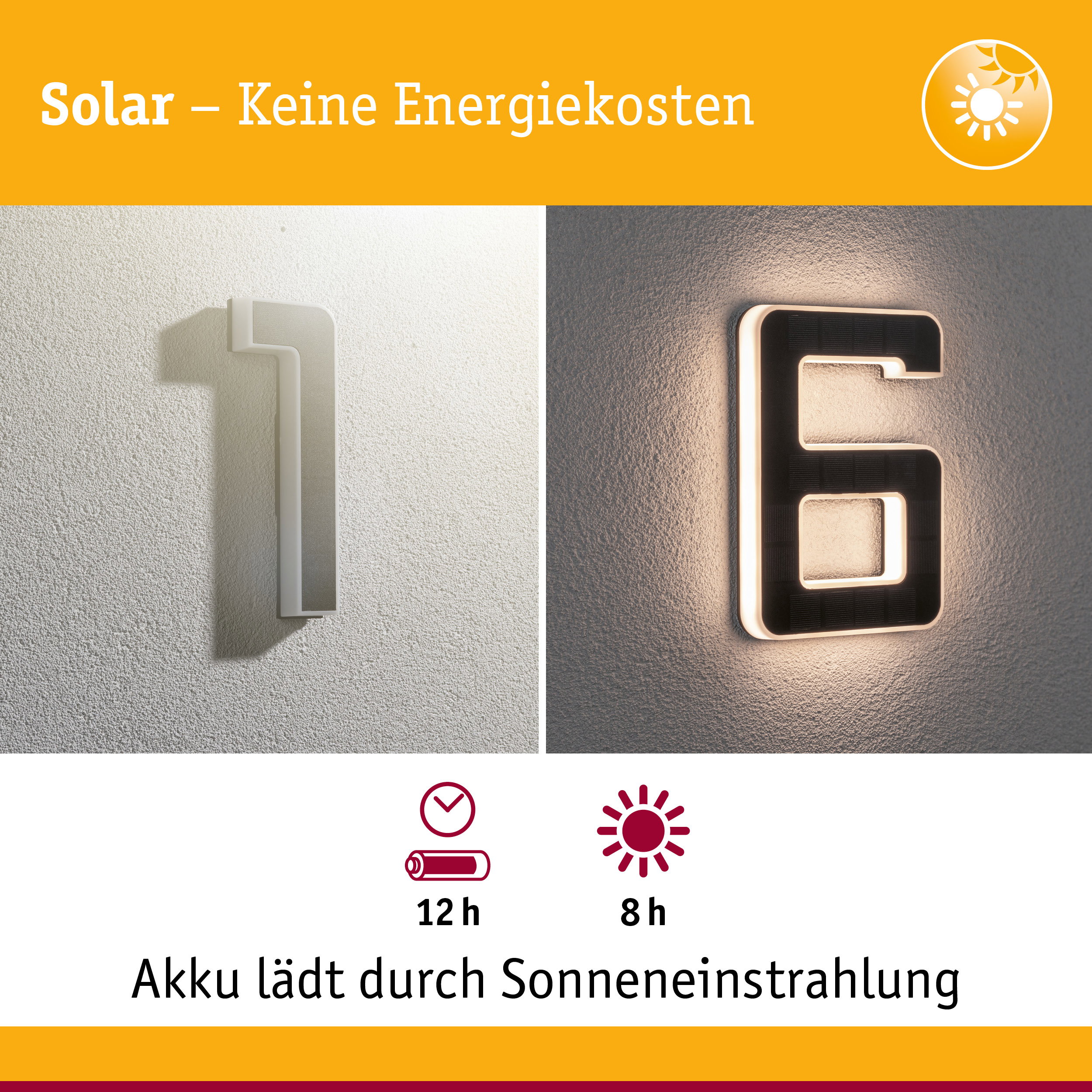 Solarbetriebene Hausnummer mit LED-Beleuchtung in Schwarz und Weiß für energiesparende Außenbeleuchtung