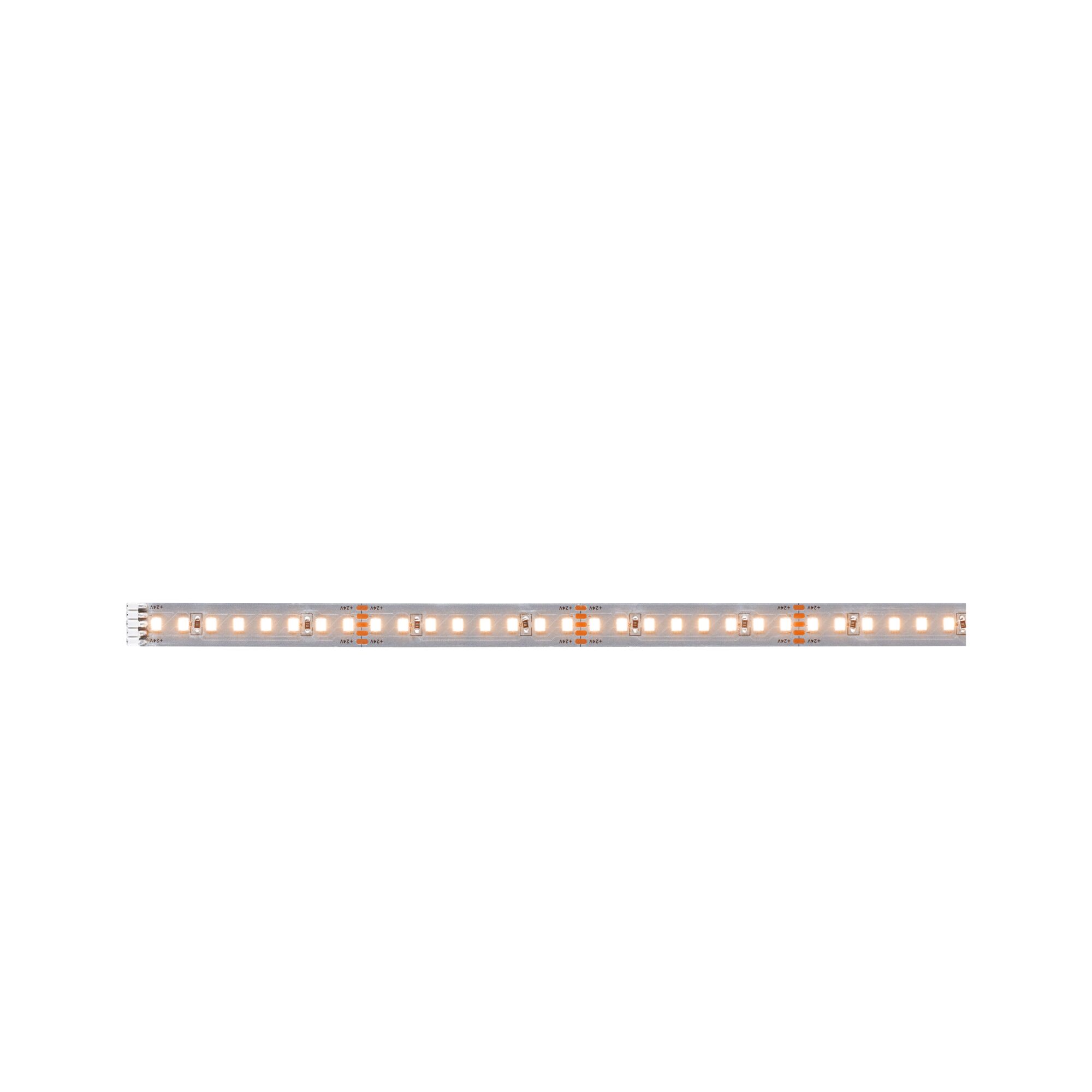 MaxLED 1000 LED Strip Extension 1m Warm white 7,2W 1100lm/m 2700K Flexible LED strip light with warm white LEDs on silver board for decorative lighting.