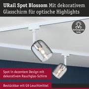 URail Spot Blossom mit dekorativem Rauchglas-Schirm und weißem Schienensystem für G9 Leuchtmittel
