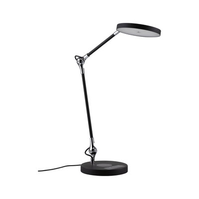 Lampe de bureau LED noire moderne avec tête ronde et bras réglable en métal et plastique