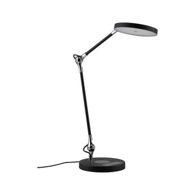 Lampe de bureau LED noire moderne avec tête ronde et bras réglable en métal et plastique