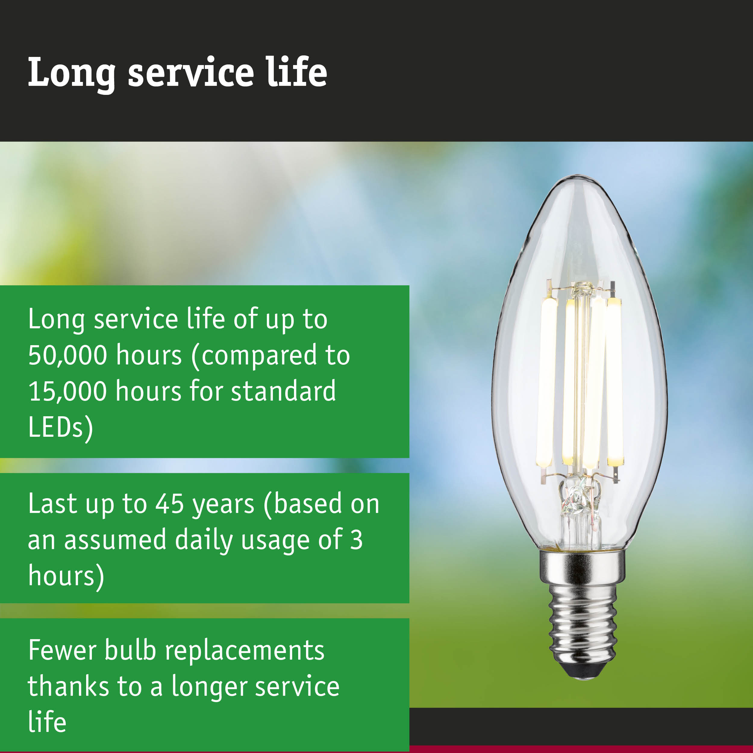 LED lamp with 3.5 times longer service life than conventional lamps, energy-saving lighting solution