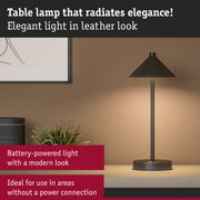 Elegant brown leather-look table lamp with battery and modern design for cordless lighting