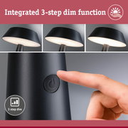 Black LED table lamp with integrated 3-step dim function and touch button for light control