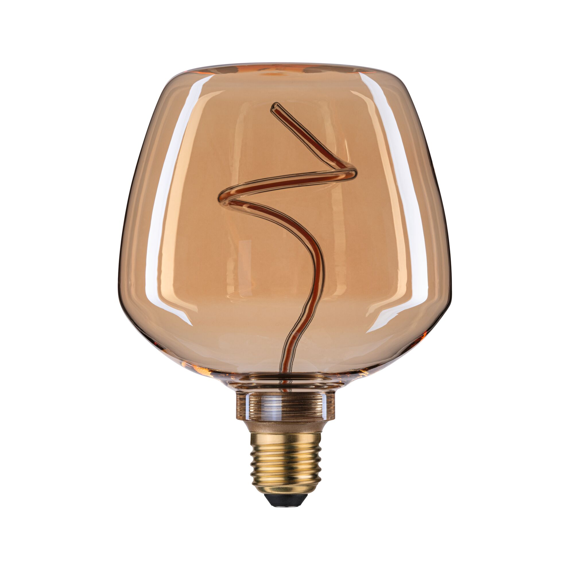 Vintage LED bulb with amber glass and decorative filament for atmospheric lighting in living spaces