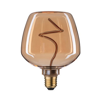 Vintage LED bulb with amber glass and decorative filament for atmospheric lighting in living spaces